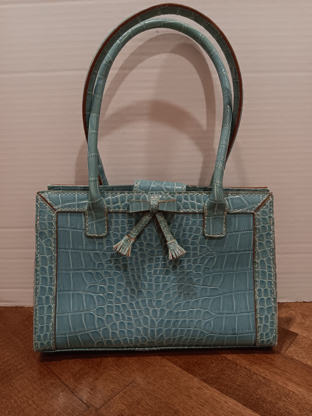 Liz Claiborne  Teal Small Croc-Embossed Satchel